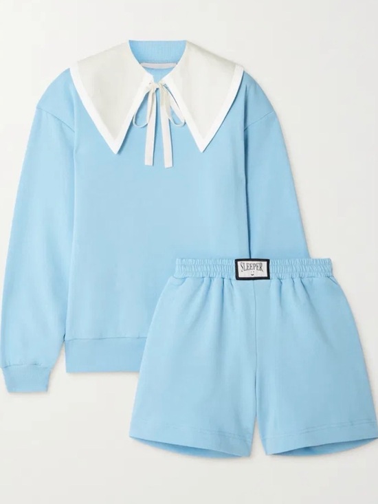 Sleeper Other - Sleeper Diana Athpleasure Sweatsuit Short Set Baby Blue White Collar XL